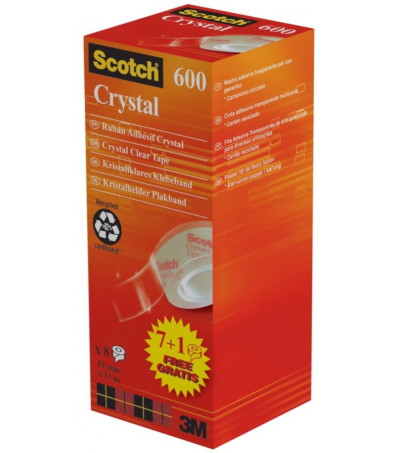 Scotch ruban adhésif Crystal Tape, ft 19 mm x 33 m, 1 x value pack avec 8 rouleaux